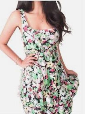 Moulinette Soeurs Anthropologie Floral Mini Dress with Green, Pink & Yellow